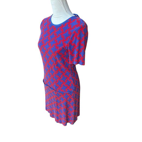 Anthropologie / Karen Walker Navy Red Houndstooth Drop Waist Mini Dress - 6 - Picture 4 of 8